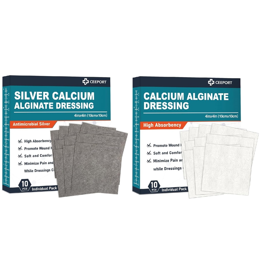 Calcio de Plata Alginate Dressing(4 "x 4" 10 Pcs) +Calcium Alginate Dressing (4 "x 4" 10 Pcs)