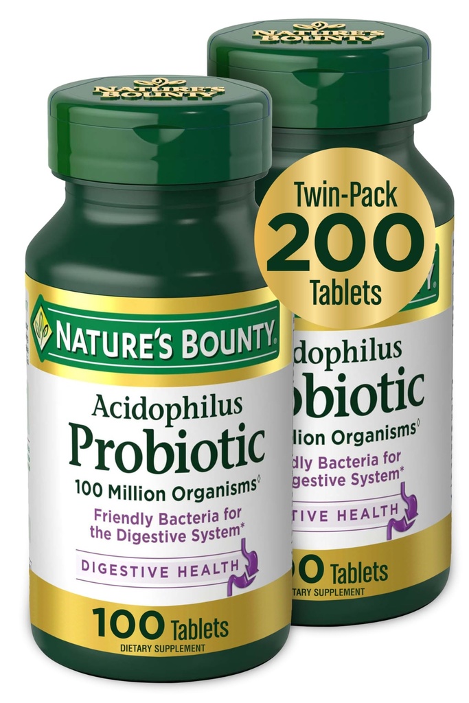 Bounty Acidophilus Probiotic, Daily Probiotic Supplement, Digestive Health, 200 Tablets, Twin Pack