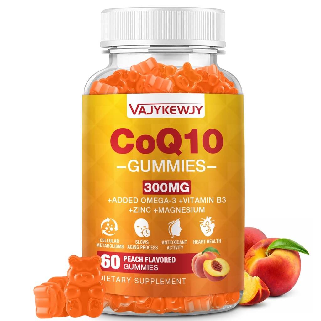 CoQ10 sin azúcar Gummies 3000 mg - Plus Omega-3, vitamina B3 " Zinc, alta absorción Coenzima Q10 Suplementos para energía celular " Apoyo antioxidante, Vegan 60 Conde