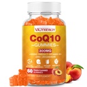 CoQ10 sin azúcar Gummies 3000 mg - Plus Omega-3, vitamina B3 " Zinc, alta absorción Coenzima Q10 Suplementos para energía celular " Apoyo antioxidante, Vegan 60 Conde