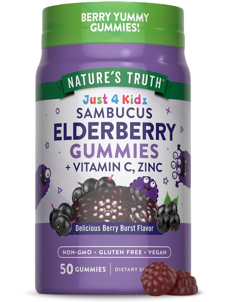 La verdad de la naturaleza Kids Elderberry Gummies ← 50 Cuenta Silencioso con Zinc y Vitamina C Silencioso Vegan, No Gluten Suplemento Gratis