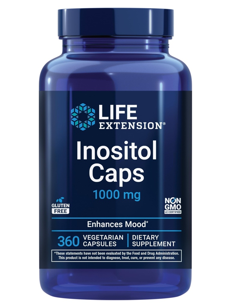 Extensión de la vida Caps Inositol – 1000 mg, Myo-Inositol – Salud del Mood, Bienestar, Metabolismo saludable, Equilibrio hormonal – Libre de gluten, No GMO, Vegetariano – 360 cápsulas