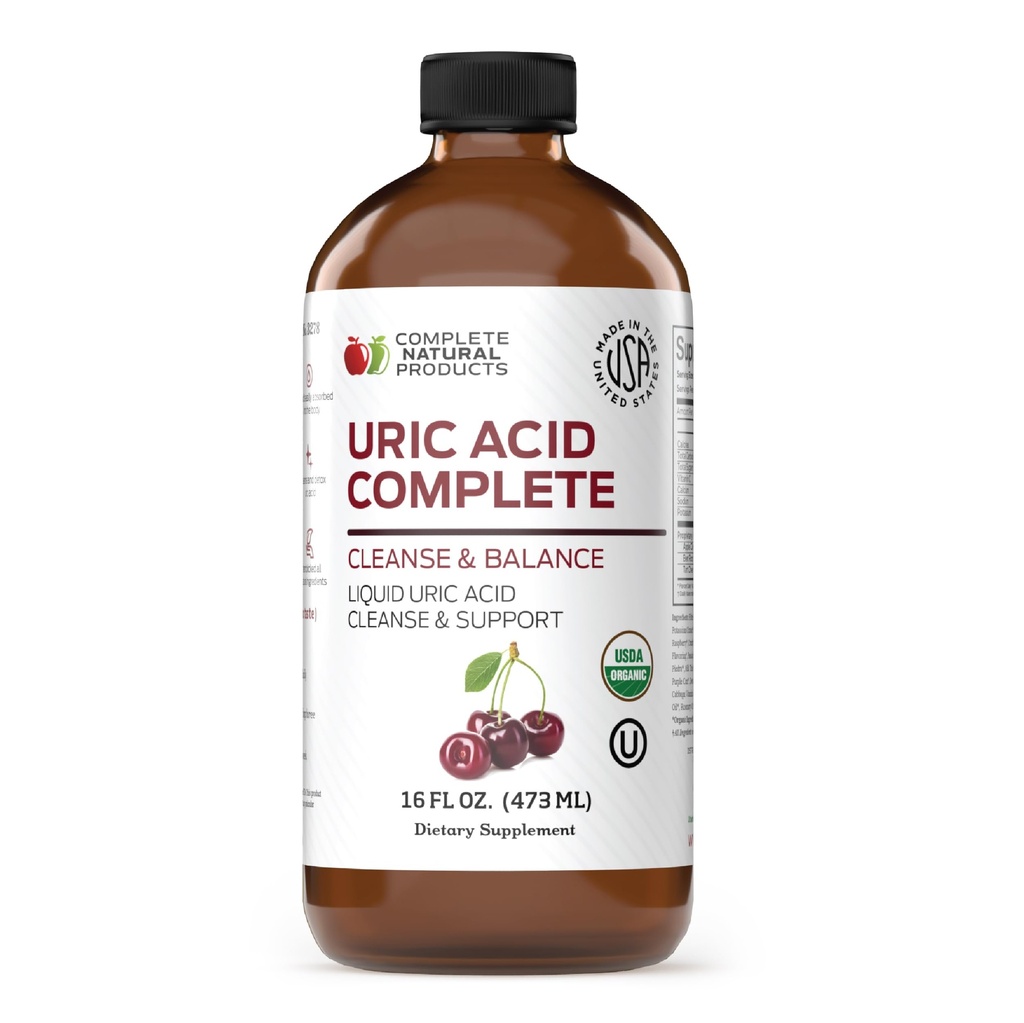 Productos naturales completos Uric Acid Complete - 16oz Suplemento líquido para apoyar Uric Acid Cleanse, Kidney Health " Circulation with Apple Cider Vinegar, Tart Cherry, " Beet Root.