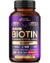 Biotina 10000mcg con silicona - Suplemento Farmacéutico de Grado Biotina para Mujeres - Apoyo al Crecimiento del Pelo, Esquía &amp; uñas - Max Strength &amp; 100% Bioavailability - Made in USA - 120 Softgels, 120 Days Supply