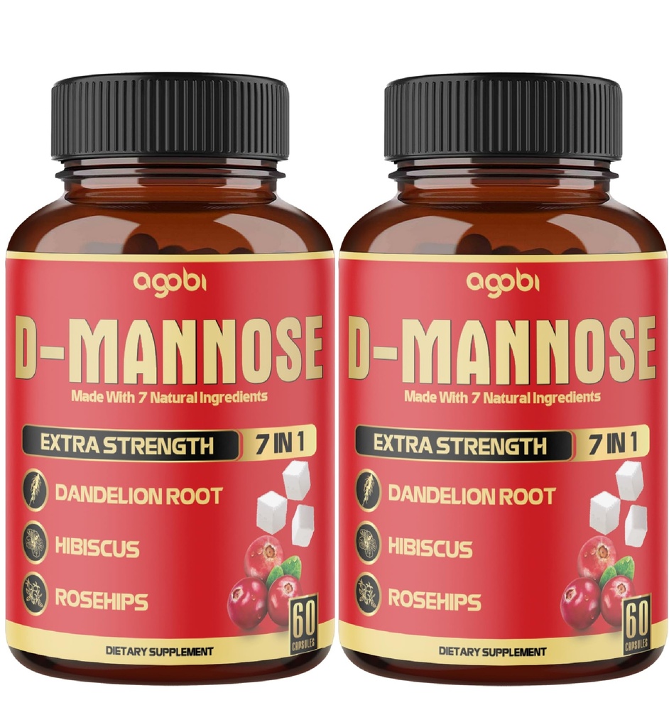 2 Packs 60 Cuentas 4 Meses - D-Mannose Capsules - Natural Urinary Tract Health & Immune Support - 7in1 con Arándano, Dandelion, Hibiscus &amp; More