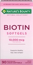 Suplemento Bounty Biotin 10000mcg de la naturaleza, soporta cabello saludable, piel y uñas, soluciones óptimas Vitamina del cabello con biotina, 90 Rapid Release Softgels