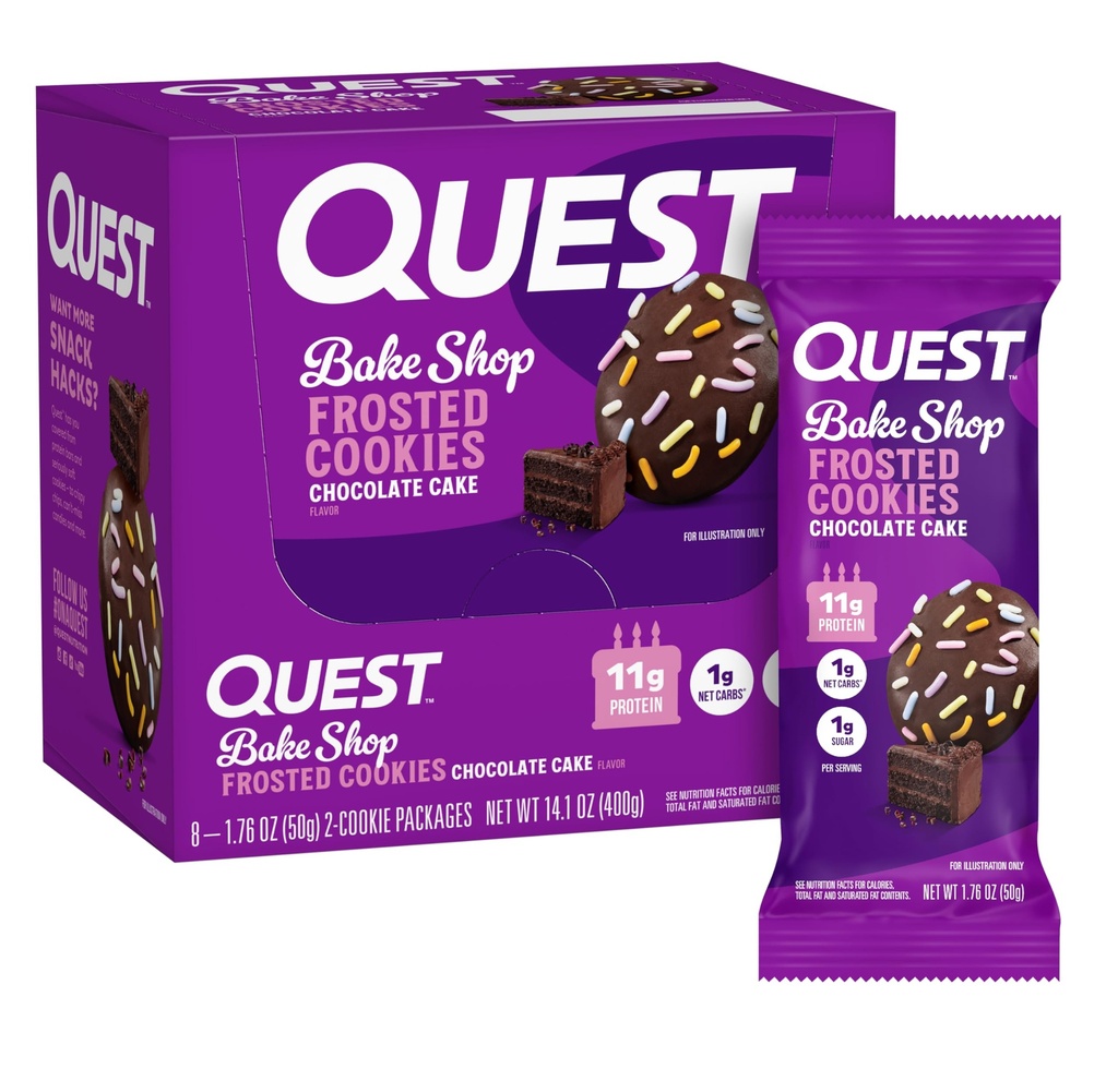 Quest Nutrition Frosted Cookies Twin Pack, Chocolate Cake, 1g Sugar, 11g Protein, 1g Net Carbs, Gluten Gratis, 16 Cookies