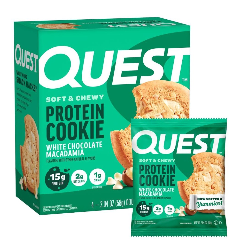 Quest Nutrition White Chocolate Macadamia Protein Cookie, 15g Protein, 1g Sugar, 2g Net Carbs, Keto Friendly, High Protein, Low Carb; 4 Cuenta