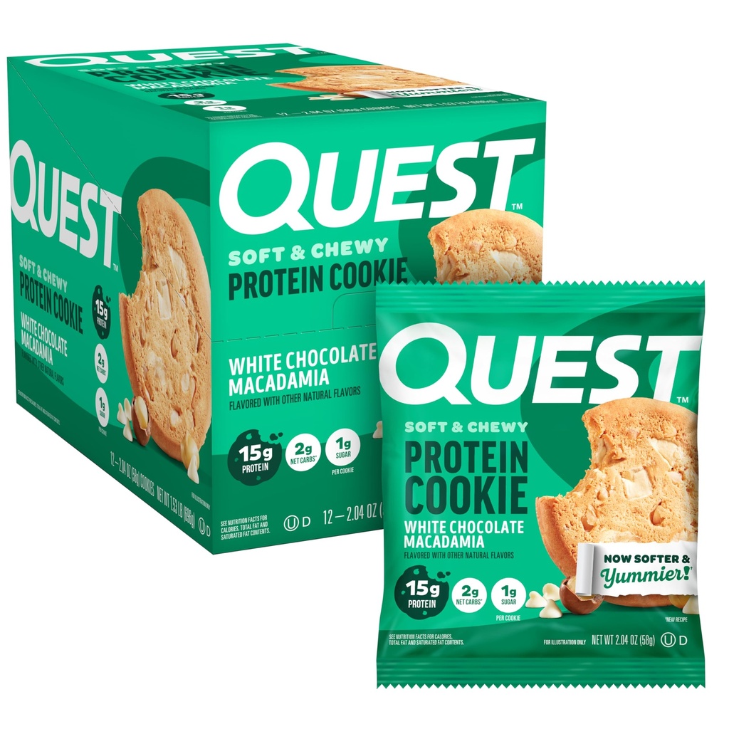 Quest Nutrition White Chocolate Macadamia Protein Cookie, 15g Protein, 1g Sugar, 2g Net Carbs, Keto Friendly, High Protein, Low Carb; 12 Cuenta