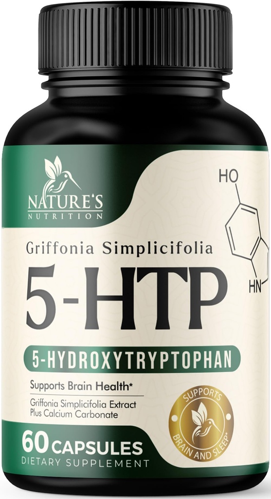 5 cápsulas hidroxitryptophan - 180 mg por Servir 5 HTP Suplemento más Calcio para la salud cerebral " Apoyo al sueño, Extra Strength Griffonia Simplicifolia 5-HTP Fórmula, 5HTP, EE.UU.
