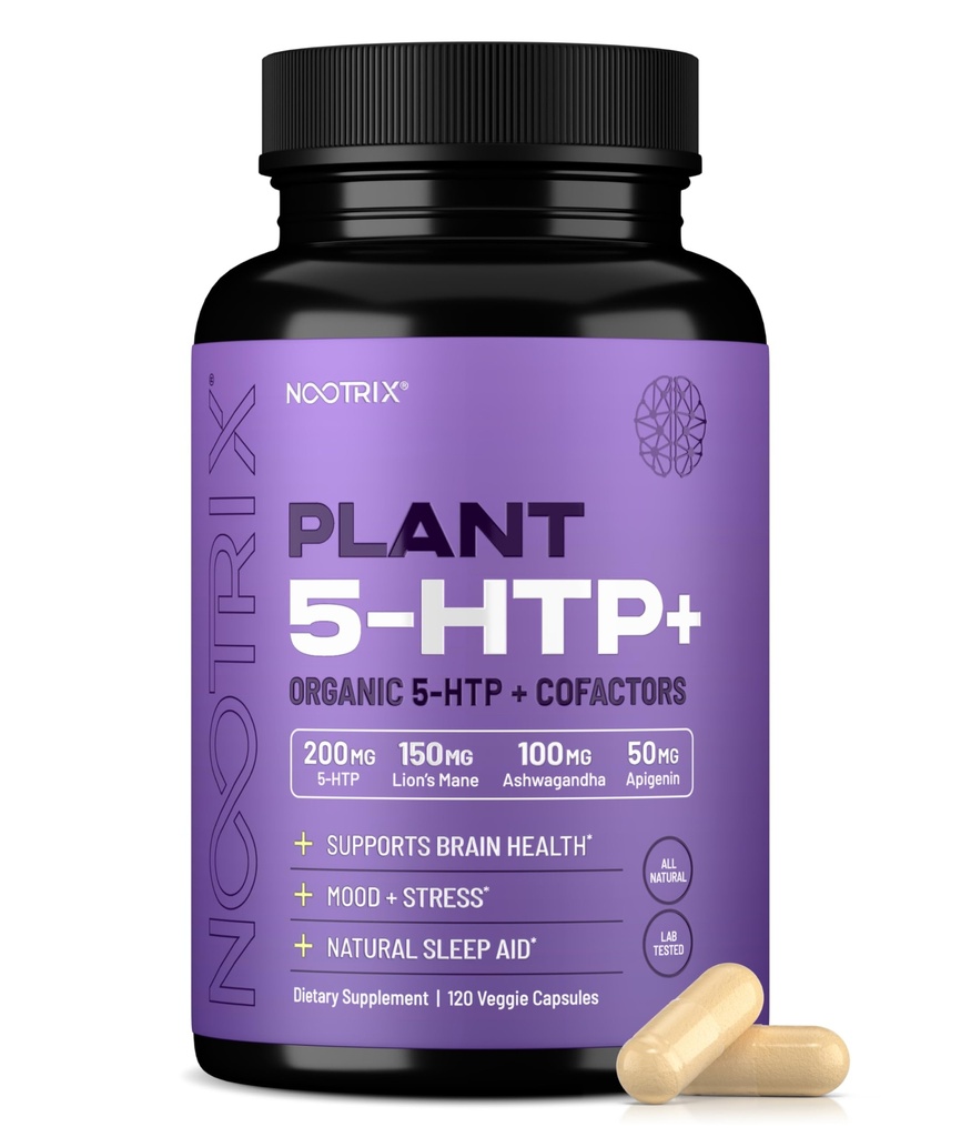Planta orgánica Nootrix 5 HTP+ Suplementario ¦ apoya la memoria, el foco mental, la salud cognitiva y la energía ← Promueve la función sana del humor y el cerebro