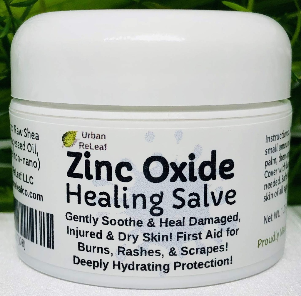 Urban ReLeaf Zinc Oxide Salve! Soothe Gently &amp; Protect Damaged, Injured & Dry Skin! ¡Primera Ayuda, Burns, Rashes, Scrapes! Protección de hidratación profunda. 100% Natural! Calma piel delicada de todas las edades.