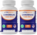 Vitamatic Chromium 1000 mcg tención 365 Tablets ← High Potency Chromium Picolinate ← Non-GMO, Gluten Free (Pack of 2)