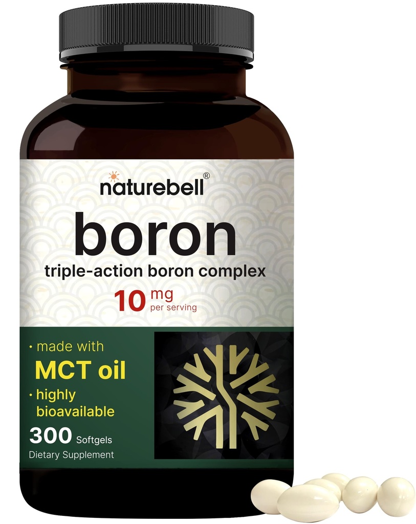Boron 10mg, 300 Softgels con MCT Oil ¦ High Absorption ¦ Triple Acción Suplemento de Boron para Hombres " Mujeres TEN Glycinate, Citrate, " Complejo Aspartado " Trace Minerals for Hormone, Bone, " Joint Support