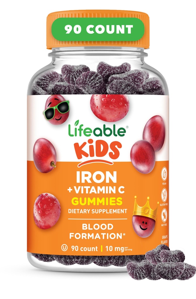 Suplementos de Hierro para Niños TENIDO 10mg ANTERIOR con Vitamina C TENIDO Gran Tasting Gummies de Hierro para Niños TENGA Vegan No GMO Niños Hierro Silencioso para la Salud Inmunitaria y la Deficiencia de Hierro