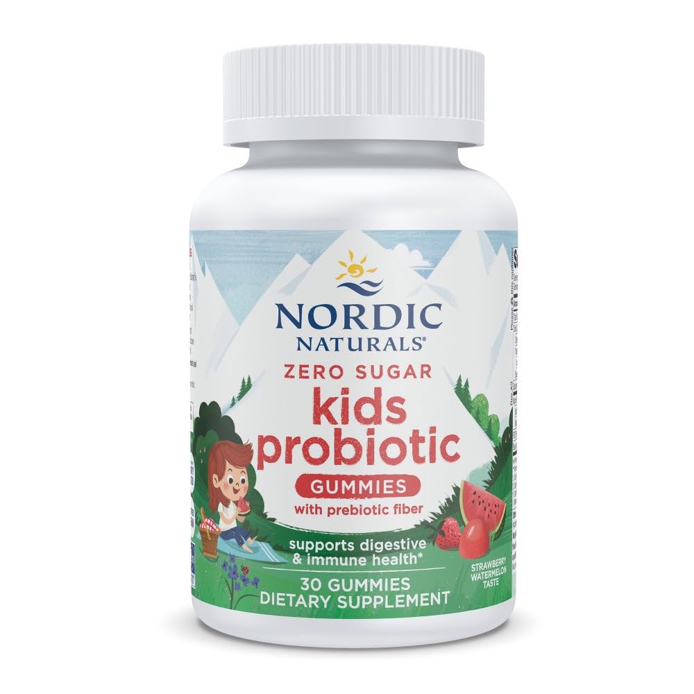 Nordic Naturals Zero Sugar Kids Probiotic Gummies - Strawberry Watermelon Flavor - 30 Gummies - Asistencia Digestive Wellness & Immune Health - Non-GMO - Third Party Tested - Vegan - 30 Servings