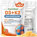 VEV Corefeel Vitamina D3 K2 10,000 IU Magnesium Suplemento – con Vitamina D y K (MK-7), Magnesium Glycinate & Malate, Citrato de zinc – 300 Softgels for Energy, Bone &amp; Muscle Support