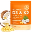 Vitamina D3 K2 con aceite de coco - Vitamina vegano D3 &amp; Mk7 Vitamina K2for Bone &amp; Immune Support - Non-GMO, Soy Free - 120 Softgels