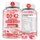 Vitamina D3 K2 Gummies 10000 UI con 500 mg de magnesio de calcio Zinc Azúcar de manteca ADK+Vitamin B12 Suplementos para hombres y mujeres Huesos, músculos, Peach de dientes Flavor - 60 Gummies - 30 Serviciones