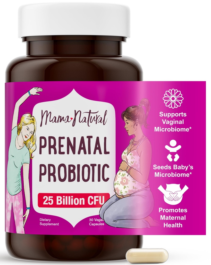 Mama Natural Prenatal Probióticos para Mujeres – Gut &amp; Immune Support for Pregnancy, Breastfeeding " Postpartum* ← 25 Billion CFU, 12 Strain Probiotic " Prebiotic Blend to Support Mom and Baby