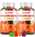 Vitamina D3 + K2 Gummies 2000 UI con Calcio + K2 (MK-7), Citrato de Magnesio, Vitamina C, Zinc & Boron – Bone, Heart &amp; Immune Support – Vegan, No GMO, Gelatin-Free, Suplemento sin azúcar, 120 Gummies