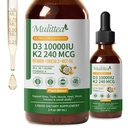 2 Pack Vitamina Orgánica D3 K2 Liquid 10000 UI w/ Vegan Omega-3 & Coconut MCT Oil - Maximum Strength Vitamin D Supplement, No Fillers, Non-GMO K2 as MK7 for Bones, Muscles & High Absorption-2 Fl Oz