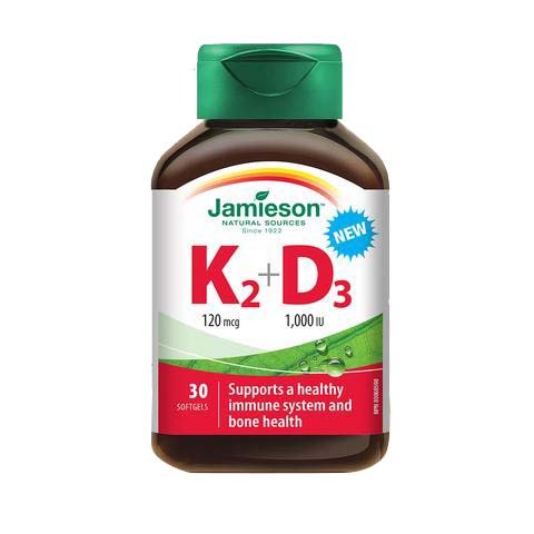 Jamieson Vitamina K2 + D3, 120mcg/1000IU, 30 softgels
