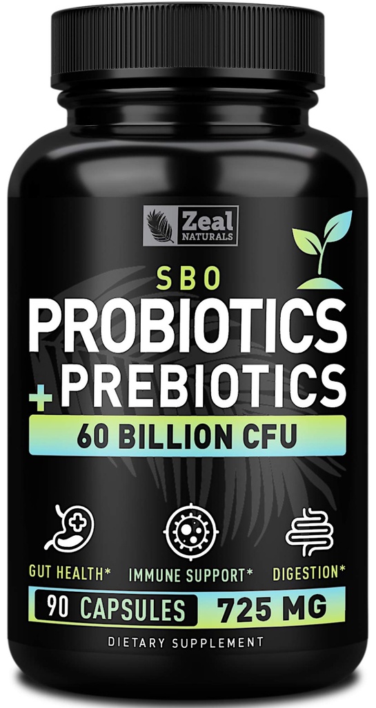 Probióticos y Prebióticos + Probióticos SBO (60 Billones CFU TENIDO 90 cápsulas) Acidophilus Probiótico w. Saccharomyces Boulardii, Bifidobacterium + Spore Probiótico &amp; Orgánica Espejo Prebiótico Fibra Blend