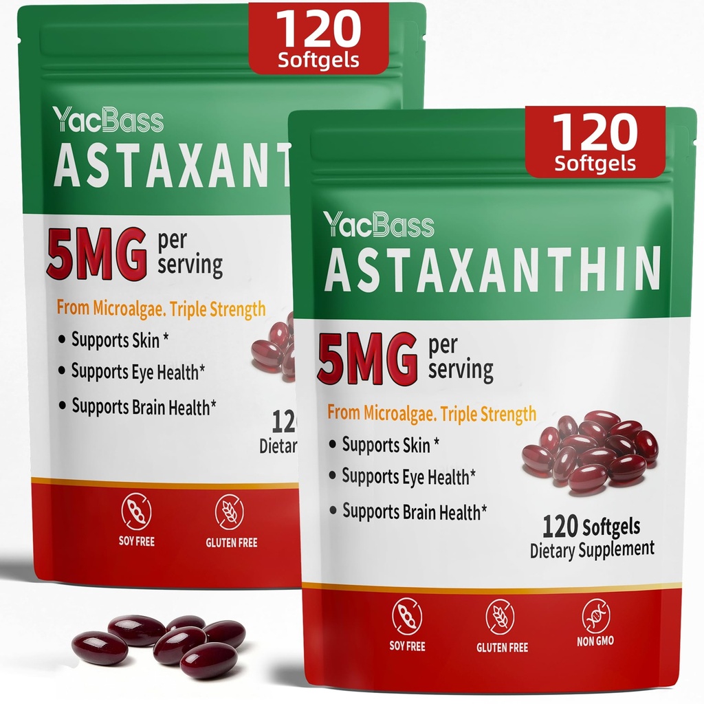 2Pack Astaxanthin Suplementos 12mg - Premium Astaxanthin for Eye, Brain, Skin &amp; Immune Support, Microalgae Source, 240 Softgels