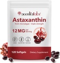AIQIUSHA Astaxanthin Suplementos 12 mg con aceite de coco, 120 Softgels, 4 meses de suministro TENIDO Triple Strength Natural Astaxanthin de Microalgae
