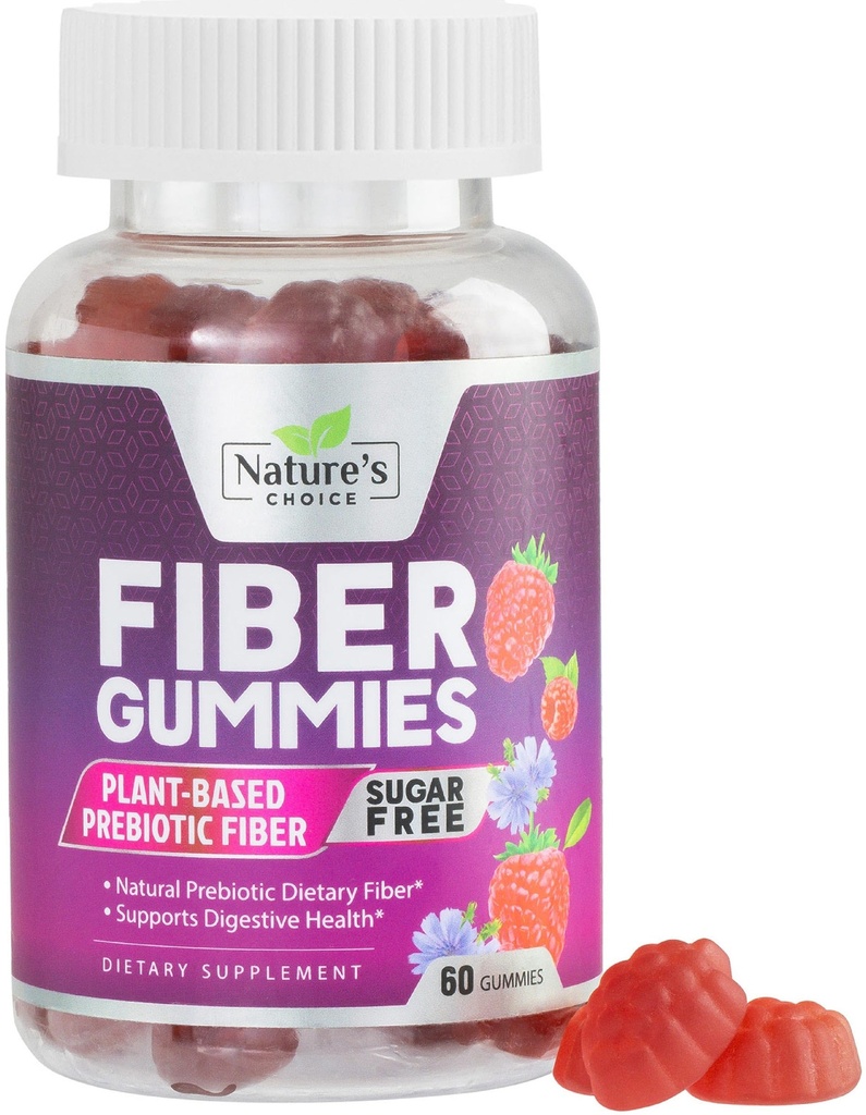 Gummies de fibra para adultos, azúcar gratis diario 4g Gummy Fiber Suplemento, Prebiotic Gummy Digestive Health Support - Plant Based Soluble Chews, Prebiotics Supports Regularity & Digestion - 60 Gummies