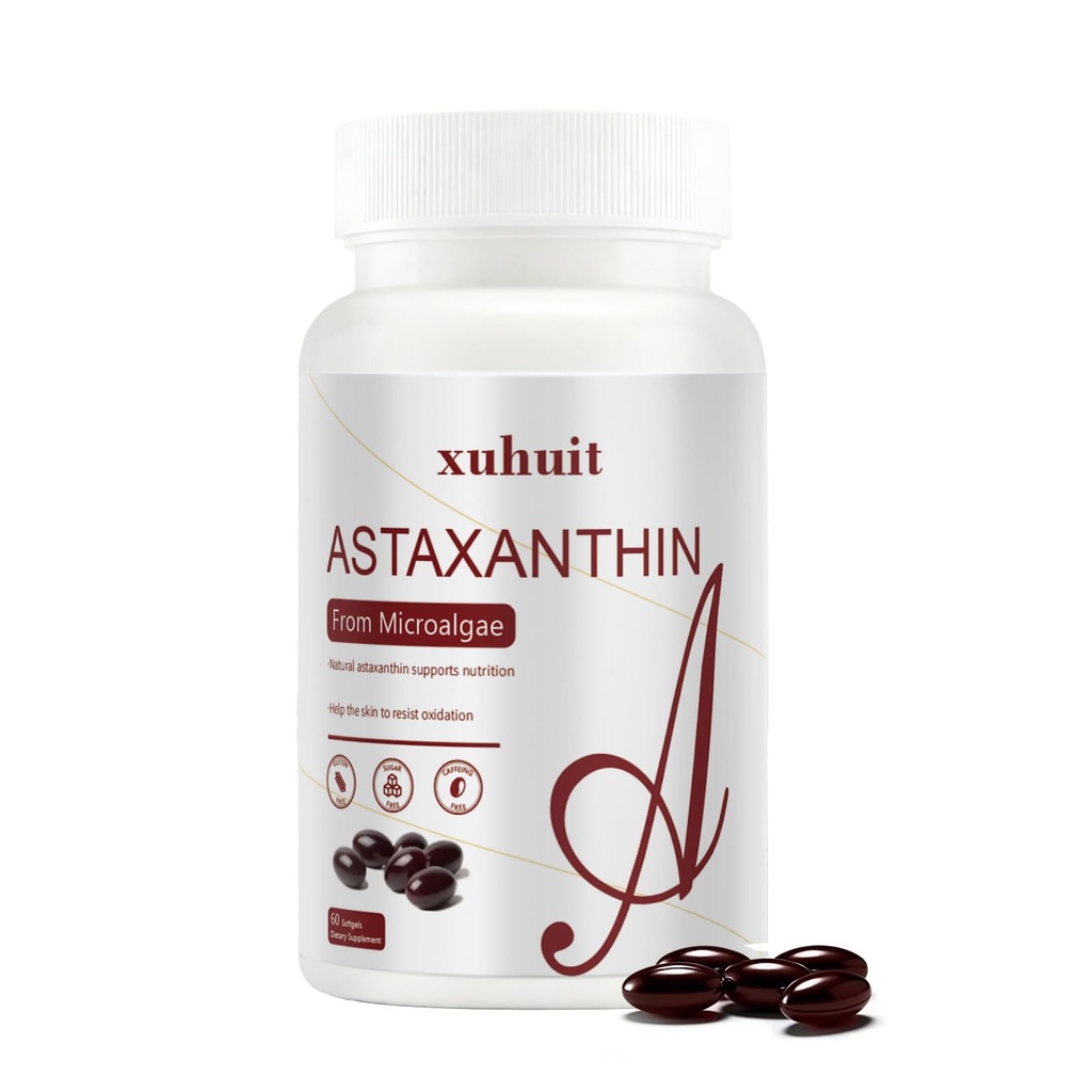 Astaxanthin 12mg 60 Softgels, Natural Antioxidante Suplemento de Microalgae, Non-GMO, Soy Gratis, Soporta la salud de la piel, Easy to Swallow Softgels, 2 Month Supply (1)