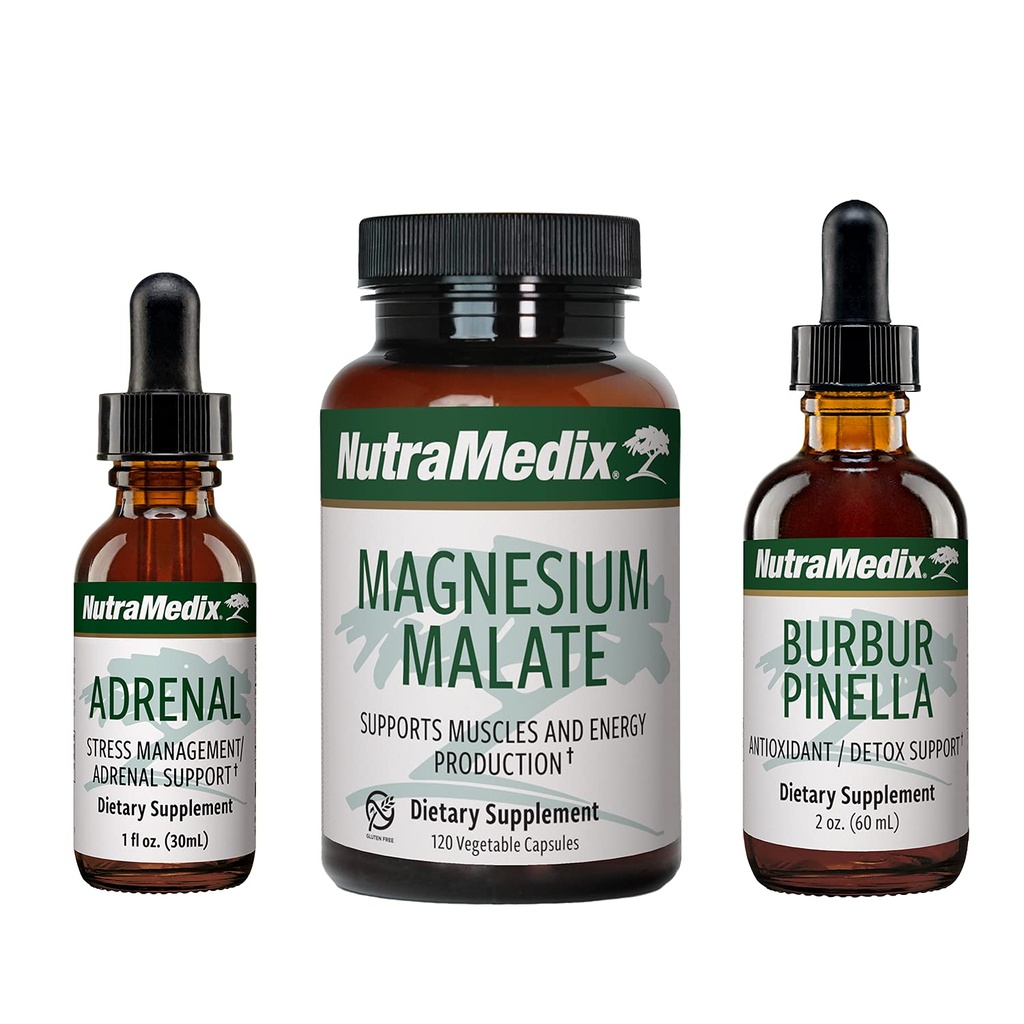 NutraMedix Energy Set - 3-Piece Kit Incluye extractos de Astragalus, Rhodiola, Ginseng " Schisandra, Burbur-Pinella Detox Drops " Magnesium Malate Capsules for General Wellness