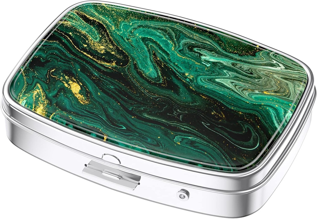 Nipichsha Pill Box, Small Pill Case for Purse & Pocket, Cute Travel Medicine Organizer, Portable Medicine Container Holder to Hold Vitamins, Medication, Fish Oil &amp; Supplement, Green Ocean Marble