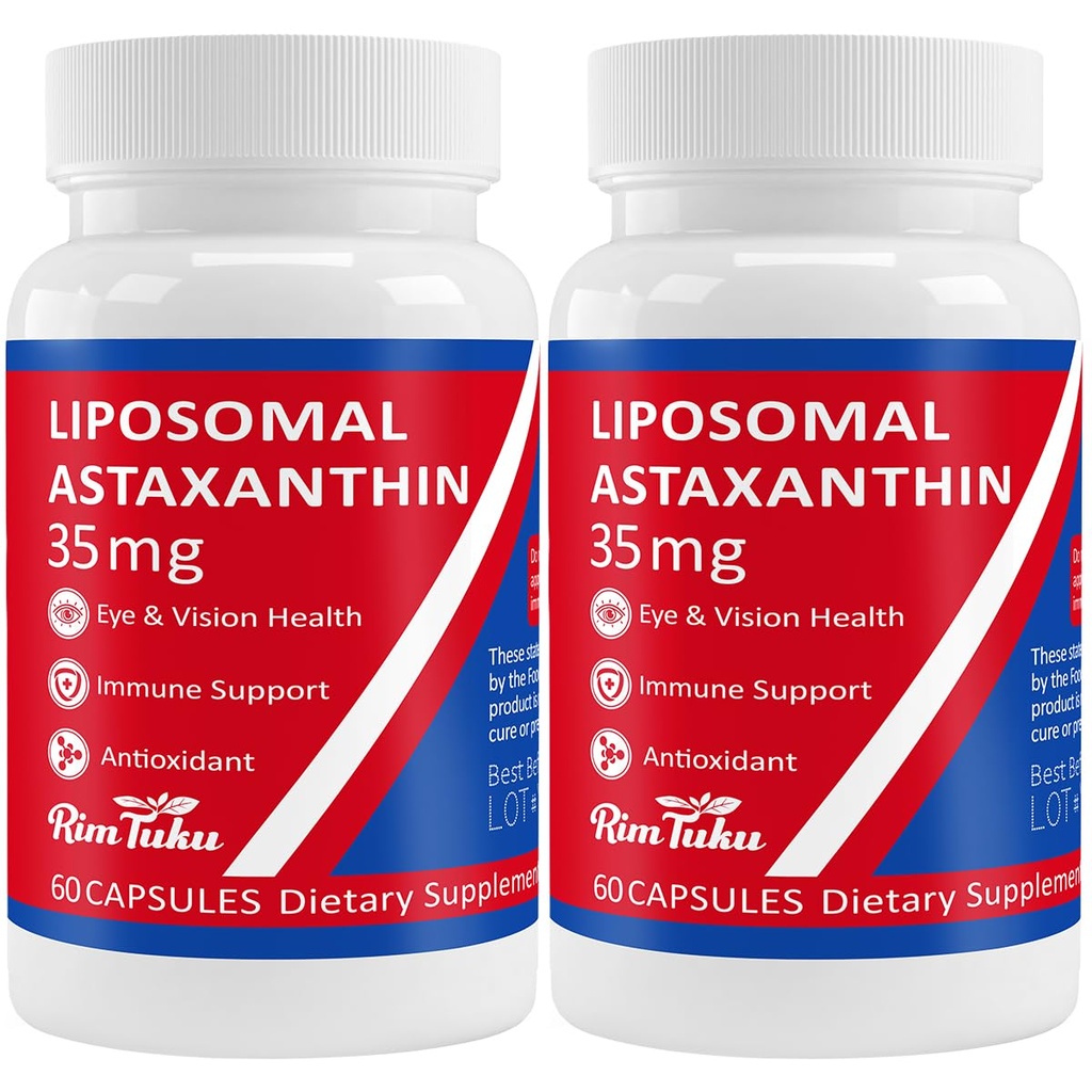 35mg Liposomal Astaxanthin Supplement - Powerful Antioxidant Support for Skin, Joint & Eye Health - Natural Anti-Aging Formula with Pure Astaxanthin - Vegan, Non-GMO, 120 cápsulas