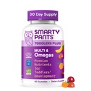 SmartyPants Toddler Multivitamin Gummies, Omega 3 (DHA/EPA), Vitaminas D3, C, Vitamina B12, B6, A, K & Zinc, Biotin, Gluten Free, Three Fruit Flavors, 60 Cuenta (30 Day Supply)