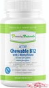 Power By Naturals Active Chewable Methylated B12 with L-Methyl Folate Supplement for Women &amp; Men, Cherry Flavor, 60 Tablets
