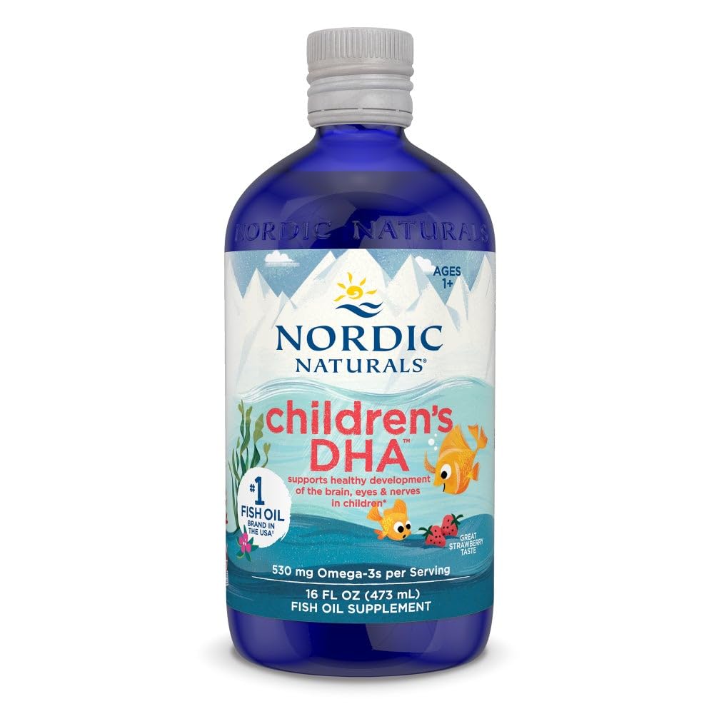 Naturales nórdicos DHA, Fresa - 16 oz para niños - 530 mg Omega-3 con EPA &amp; DHA - Función de desarrollo cerebral - No GMO - 192 Servimientos (Pack of 2)