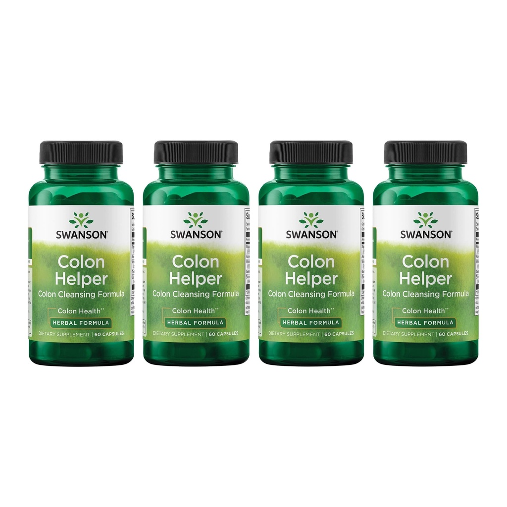 Swanson Colon Helper - promueve la salud digestiva utilizando Vervain, Goldenseal Root, Slippery Elm Bark &amp; More - Herbal Supplement Aiding Healthy Eliminations - (60 Capsules) (4 Pack)