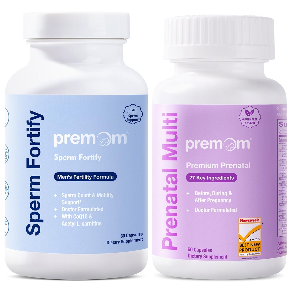 Premom Male Sperm Fortify Capsules - Suplementos de fertilidad masculina para hombres - Vitaminas prenatales para las mujeres Bundle – Concepción para su multivitamina – 120 Conteo