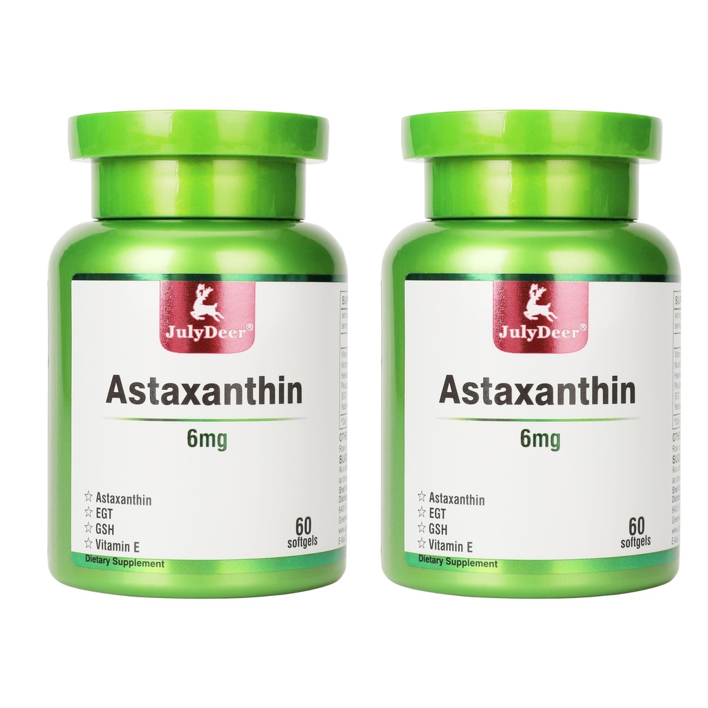 JulioDeer 2 Botellas Astaxanthin 6 mg con Nicotinamide Vitamina E Suplemento Antioxidante Premium EGT GSH - para la piel, el ojo, sistema conjunto de salud de células de la enfermedad de inmunología " Energy5 en 1-120 Softgels