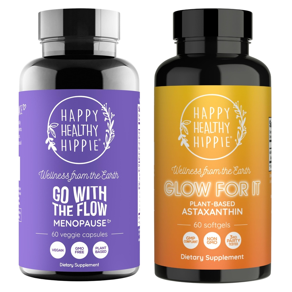 Happy Healthy Hippie Glow for It Astaxanthin Suplemento &amp; Go with The Flow Menopause Support