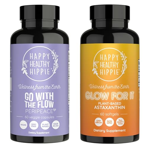 Happy Healthy Hippie Glow for It Astaxanthin Supplement &amp; Go with The Flow Perimenopause Supplements for Women