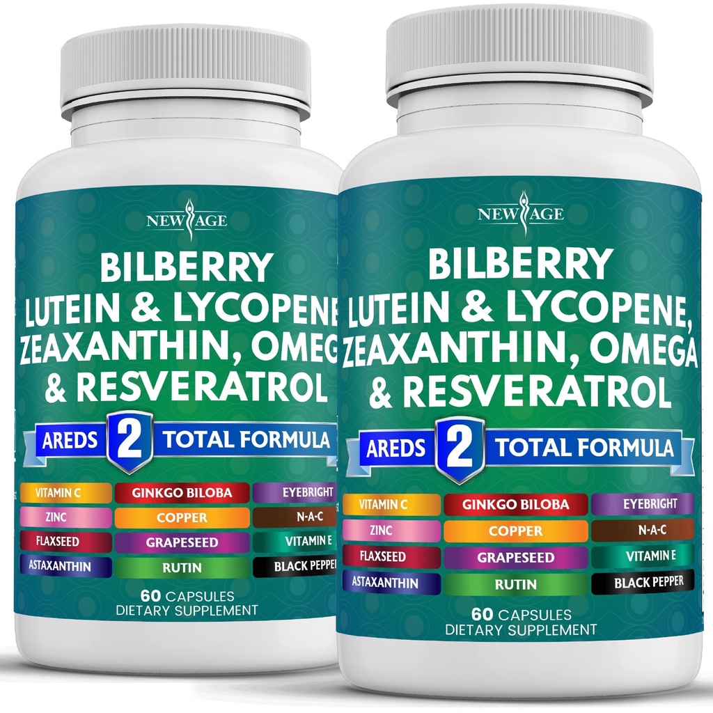 NUEVO AGE Salud Ocular Vitaminas con Bilberry 300mg Lutein & Zeaxanthin 40mg Lycopene 40mg Resveratrol 100mg Grape Seed Extracto 200mg Astaxanthin - Eye Vitamin -120 Conde
