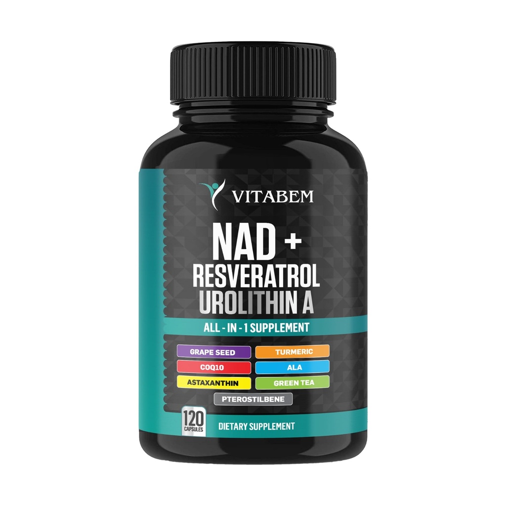 Complejo de Suplemento NAD+ 300 mg con Astaxanthin, Urolithin A, Resveratrol, CoQ10 &amp; Antioxidante Blend – Energía Celular, Apoyo Mitocondrial – 120 Conde (Pack of 1)