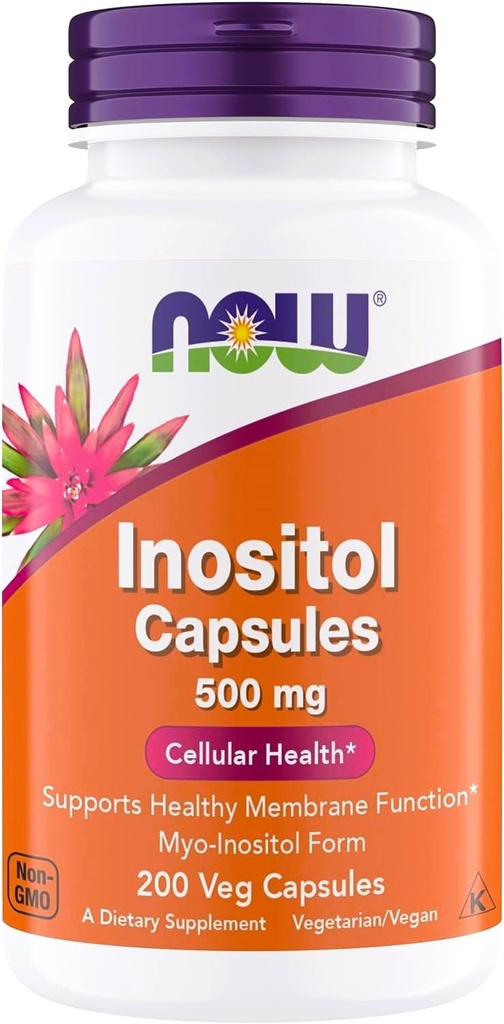 AHORA Alimentos Inositol 500 mg, Formulario superior Myo Inositol, para la función sana de la membrana*, Salud celular*, Apoyo a las mujeres* Kosher, Adecuado para los veganos - 200 cápsulas vegetarianas (Pack de 1)