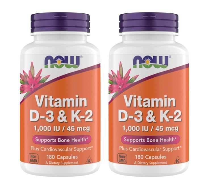 Suplementos Vitamina D3 K2, 1.000 UI/45 mcg, soporte cardiovascular, ayuda a la salud ósea, 180 cápsulas vegetarianas - Vegan, Gluten Gratis, Kosher Vitamin D3 y K2 Suplementos (2)