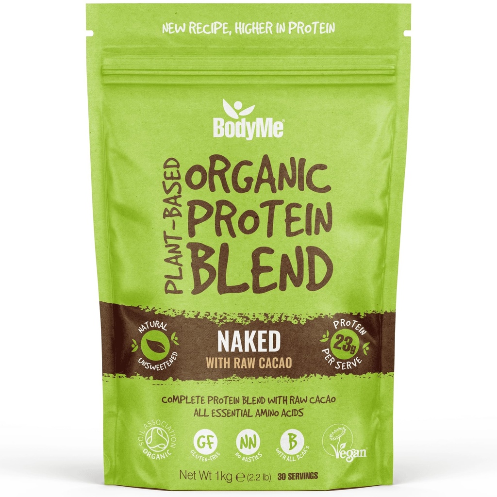 BodyMe Organic Vegan Protein Powder Blend ← Raw Cacao ← 2.2lb 1kg ← UNSWEETENED with 3 Plant Proteins