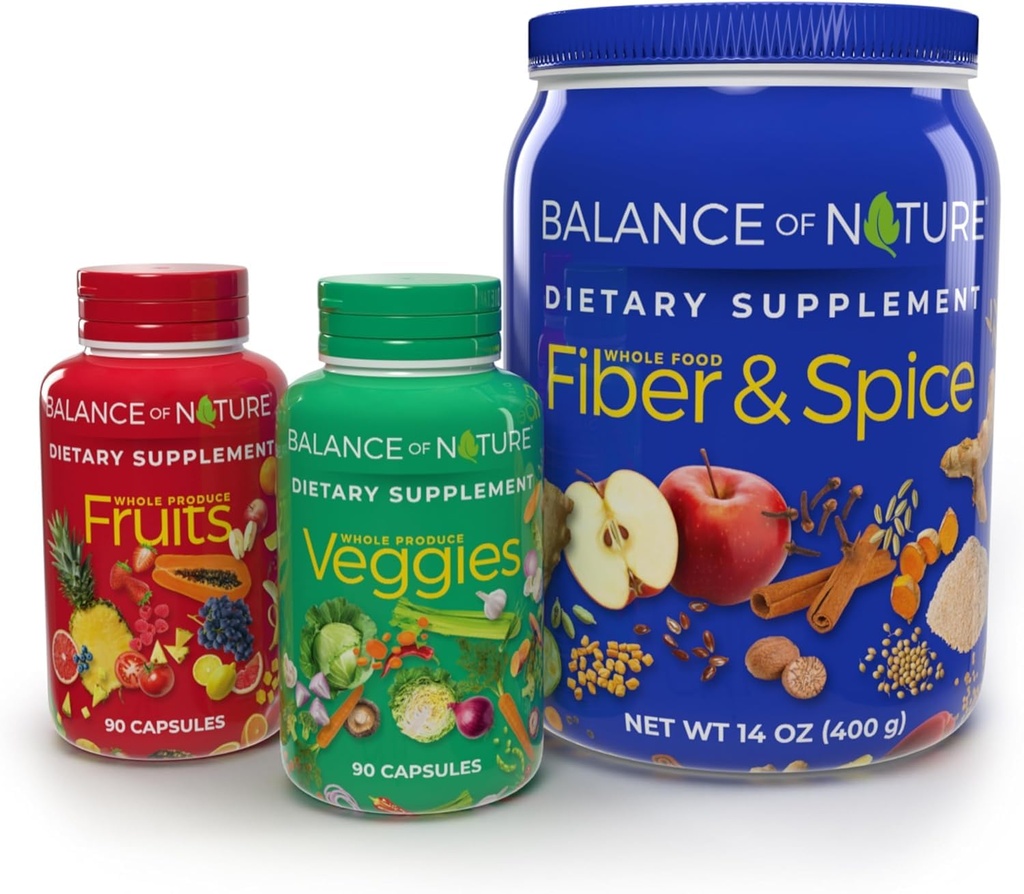 Balance de la naturaleza Sistema integral de salud - Frutas enteras de alimentos " verduras y fibra " suplementos de especias - 30 servicios cada uno