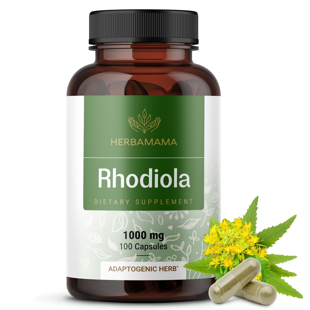 HERBAMAMA Rhodiola Rosea Capsules – Suplementos de la menopausia natural* para las mujeres – 1000mg Rhodiola Rosea Root Powder por Servir para el apoyo a la relajación de las mujeres – Vegan, no GMO – 50 días de suministro